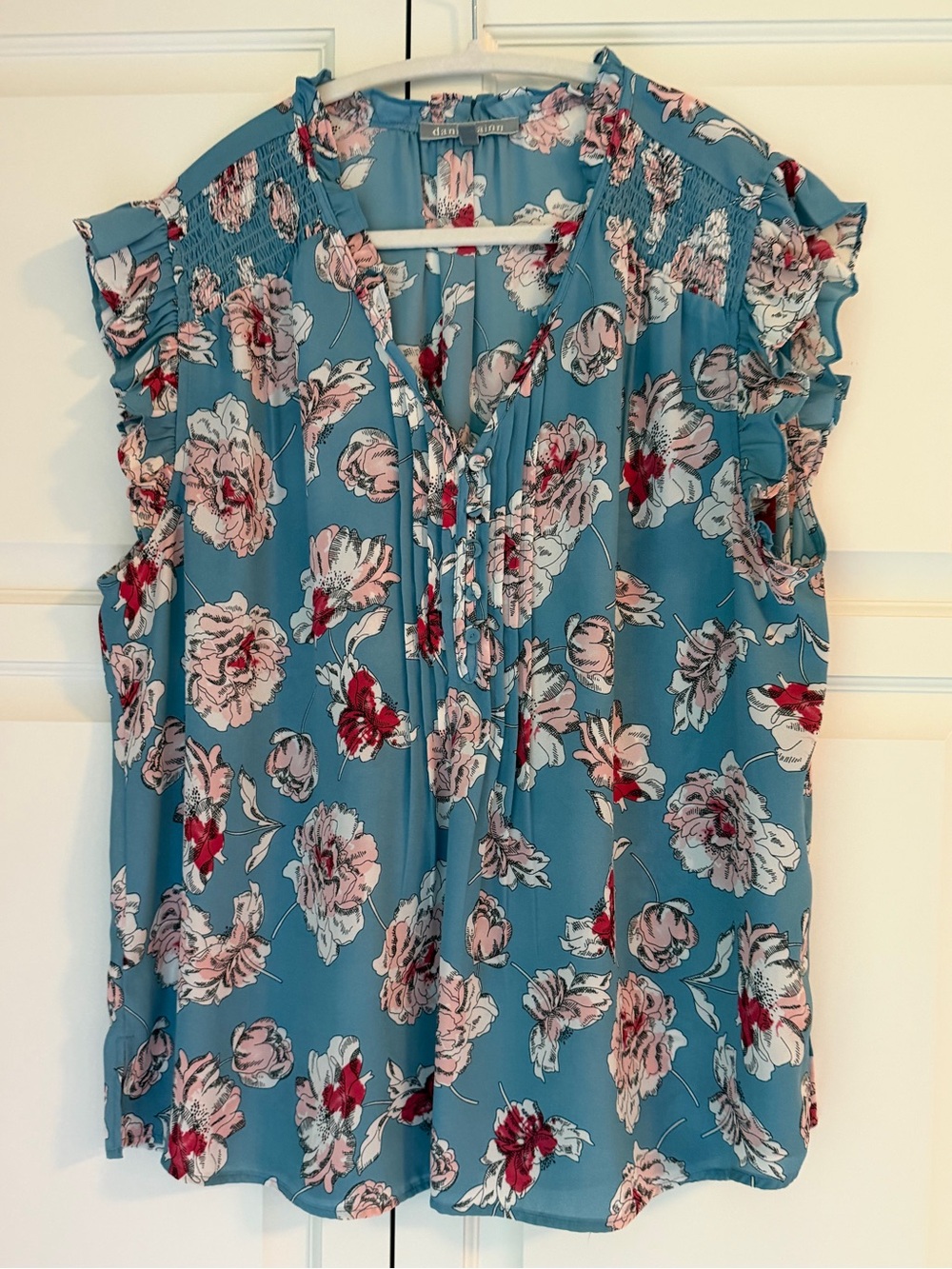 Floral Ruffle Sleeve Blouse - Blue Flowers